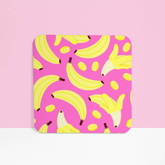 Sprinkle Club - Bright and colourful pink and yellow banana fruit drinks coaster