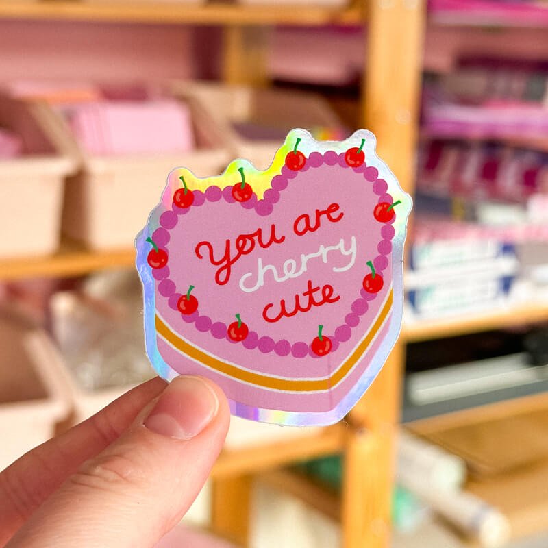 holographic valentines cards Pink Vintage Cake Valentine's Holographic Sticker – Sprinkle Club