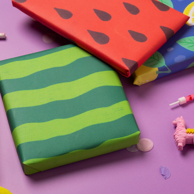 Sprinkle Club - Outer watermelon looking wrapping paper with green stripes