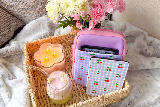 Cherry gingham Kindle case and padded book sleeve