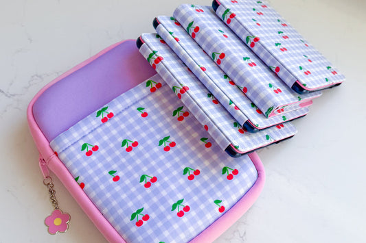 Cherry gingham Kindle case with a padded book sleeve
