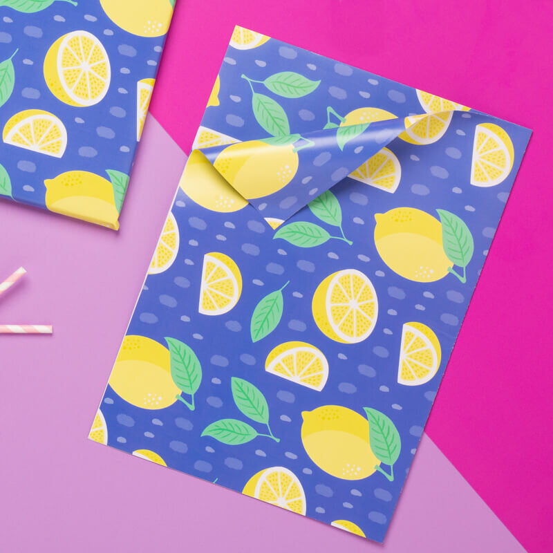 Sprinkle Club - A sheet of blue and yellow lemon wrapping paper