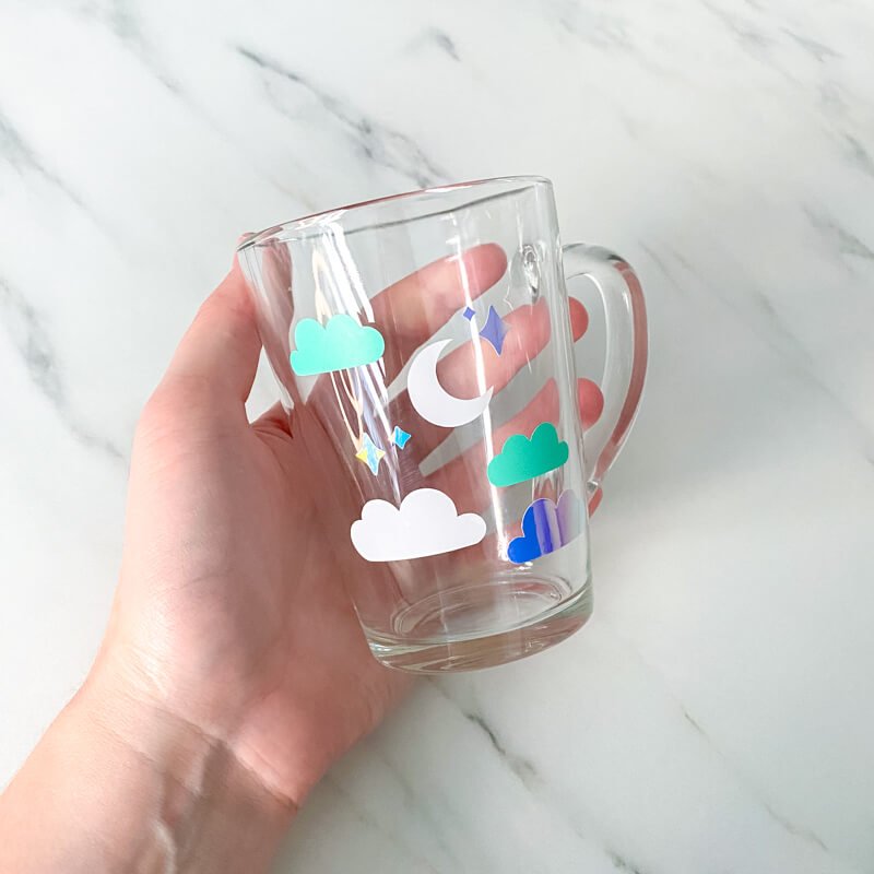 Sprinkle Club - Glass coffee or tea mug with cute kawaii design and holographic vinyl