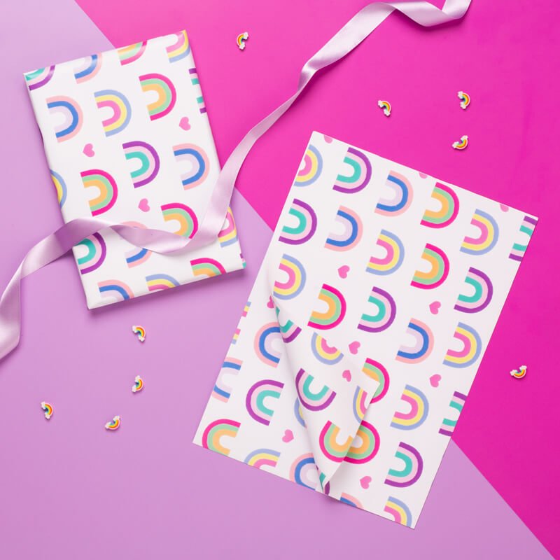 Sprinkle Club - Sheets of cute colourful rainbow and heart wrapping paper