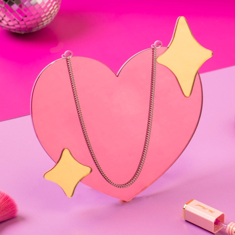 Sprinkle Club - Small wall hanging pink heart shaped mirror perfect for bedroom decor or a statement piece