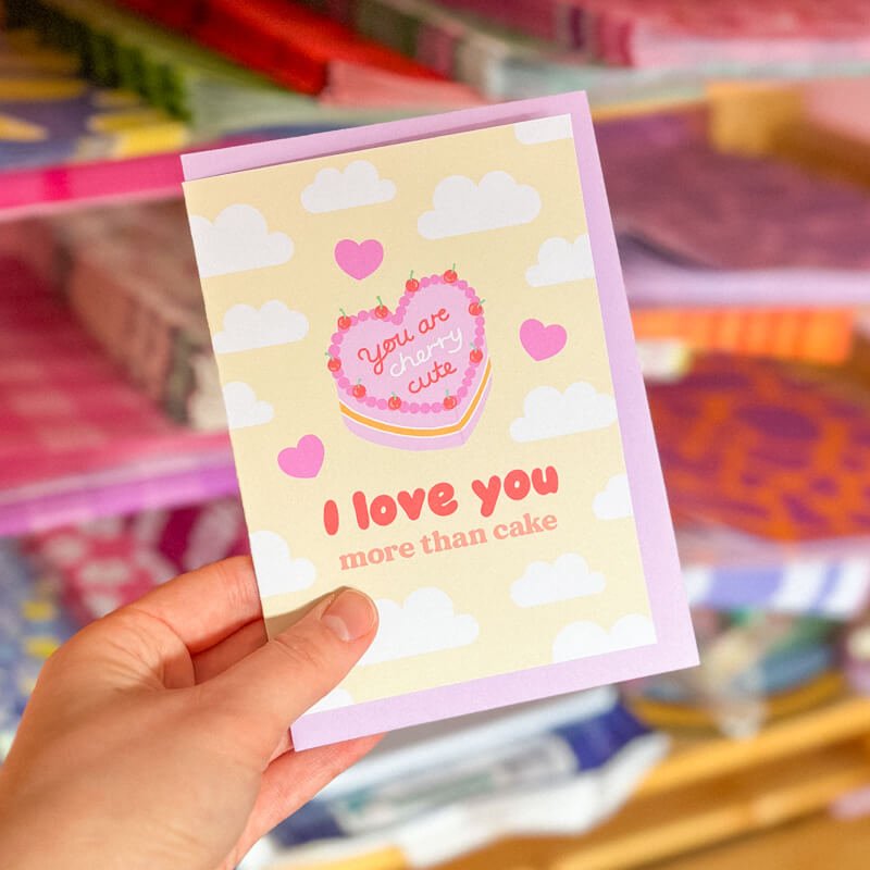 Sprinkle Club - A cute pastel themed vintage cake valentine's card that says 'I love you more than cake'