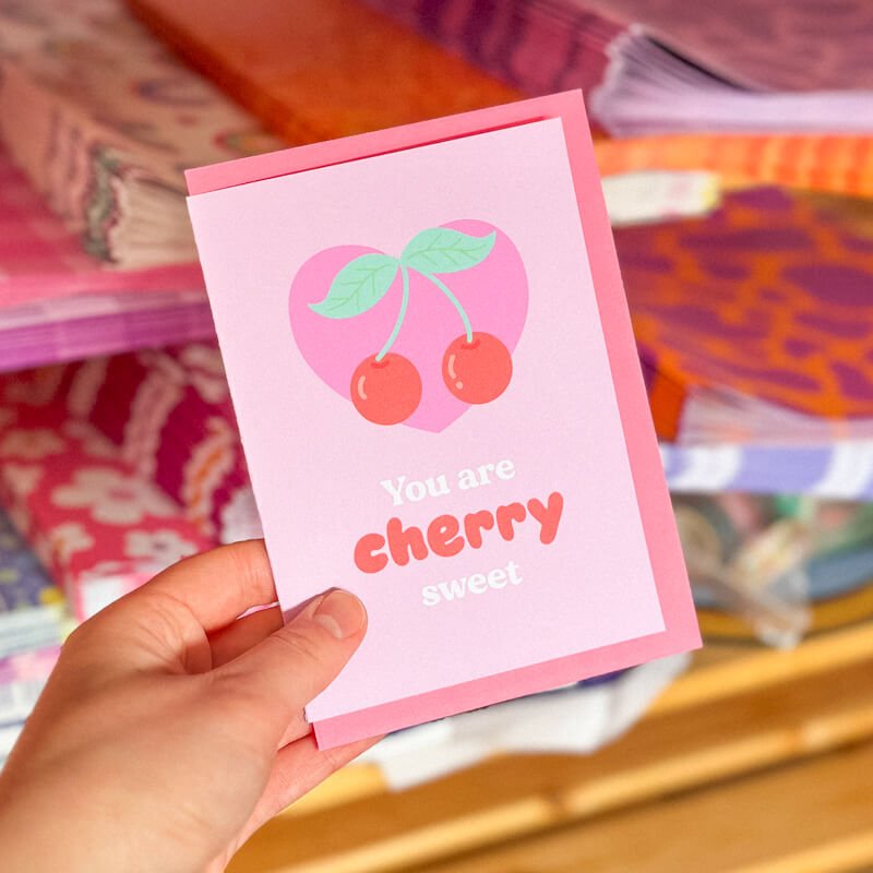Sprinkle Club - Pink and red valentine's day card with a love heart and cherries and the quote 'You are cherry sweet'