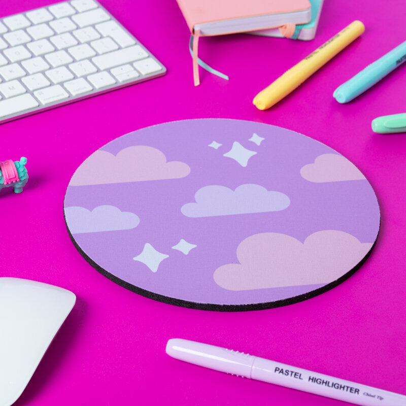 Sprinkle Club - Cute pink and lilac round Cloud and Star Kawaii Mouse Mat