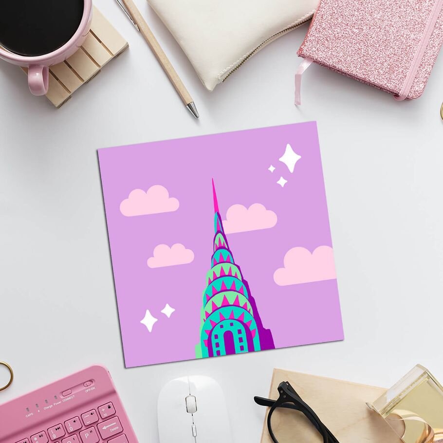 Sprinkle Club - A square art print of the chrysler building in new york in a bright pop art style