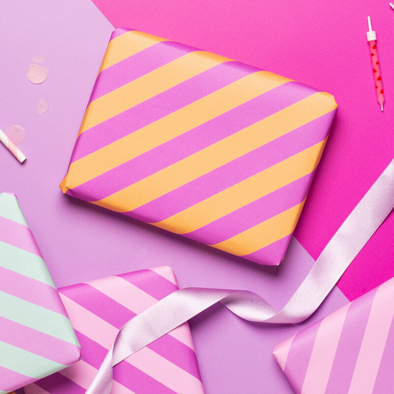 Sprinkle Club - Orange and hot pink striped wrapping paper